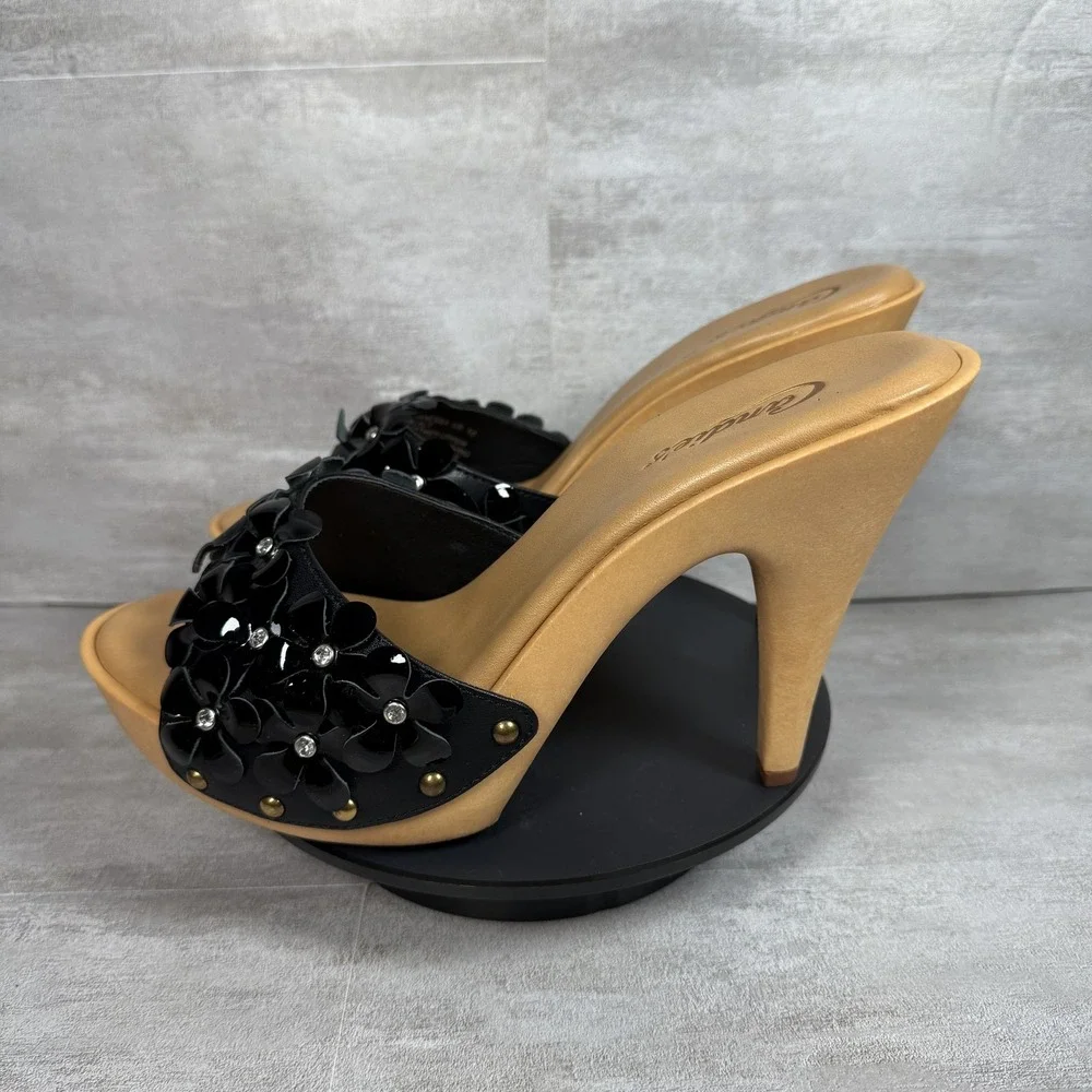 Candie's Gold and Black Floral Studded High Heel Mules - Picture 3 of 10